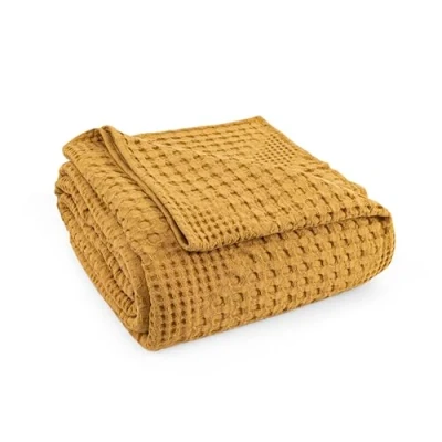 Image of Milam London Bed Throw King Size Bedspread 100% Cotton Soft Blanket For Sofa Throws Large 3 Seater Joanna Collection 220 x 250 cm Mustard