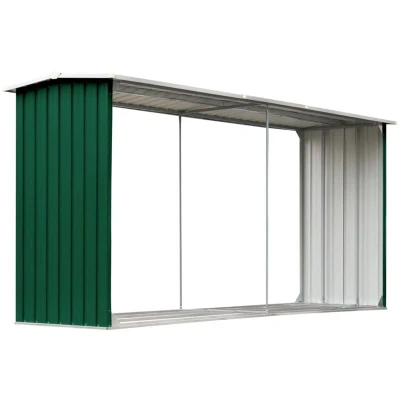 Image of vidaXL Garden Log Storage Shed Galvanised Steel 330x92x153 cm Green