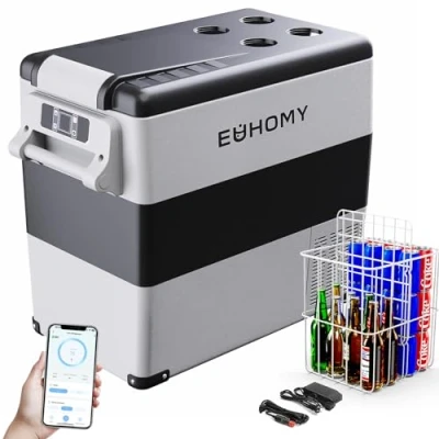 Image of EUHOMY Car Fridge 49.4L, Compressor with 12/24V DC &amp; 240V AC, Portable Refrigerator Freezer Cooler APP Control LCD touch panel for RVs, Camping, Travel, Fishing, Outdoor or Home Use