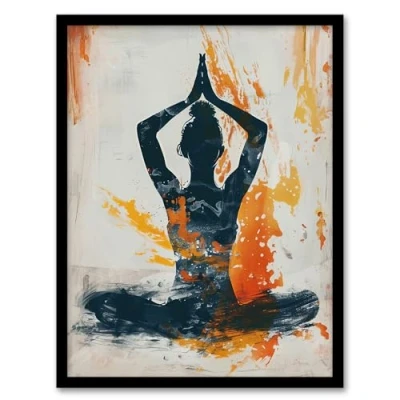 Image of Artery8 Abstract Painting Woman in Yoga Pose Orange Living Room Artwork Framed Wall Art Print A4