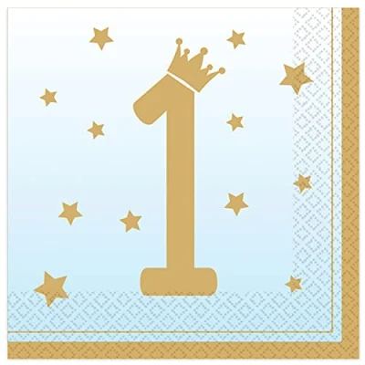 Image of Amscan 9910302 Baby 1st Birthday Party Blue Luncheon Napkins 16 Pack