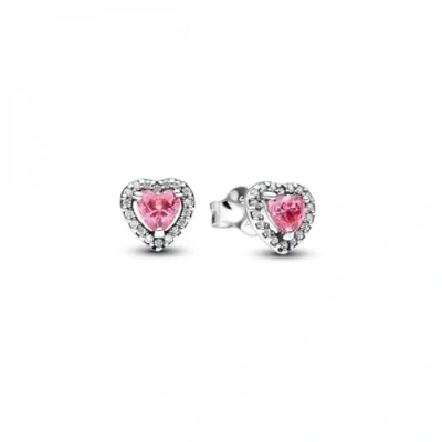 Image of Pandora Silver Elevated Heart Pink Crystal Stud Earrings