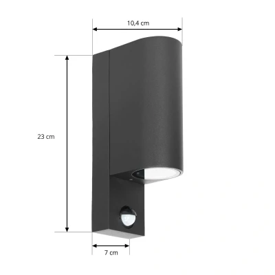 Image of PRIOS Outdoor Wall Light &#039;Tetje&#039; dimmable with Motion Detector (Modern) in Black Made of Aluminium (2 Sources, GU10) from lamp for Exterior/Interior Walls, House, Terrace und Balcony