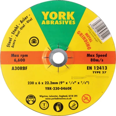 Image of York 230X6X22.23MM A30RBF DPC Grinding Disc, Type 27