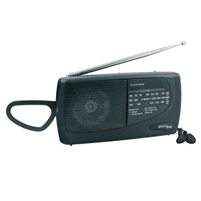 Image of LLOYTRON ‘Sports’ 3 Band Personal Sports Radio with Earphones Integral Fold Flat Carry Handle Telescopic Antenna Earphone Socket Rotary Controls Tuning Window Battery Powered N736 Black