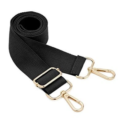 Image of Wide Shoulder Bags Strap,Adjustable Replacement Bag Strap with Metal Swivel Hooks Soft Canvas Purse Straps Belt Messenger Changeable For Crossbody Handbag(Gold Black)
