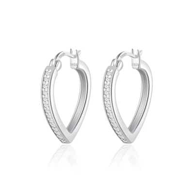 Image of Philip Jones Sterling Silver Crystal Heart Hoop Earrings Created with Zircondia® Crystals