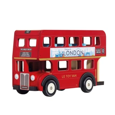 Image of Le Toy Van TV469 Cars &amp; Construction Double Decker Wooden Role Play Suitable for Girls and Boys Toys, London Bus