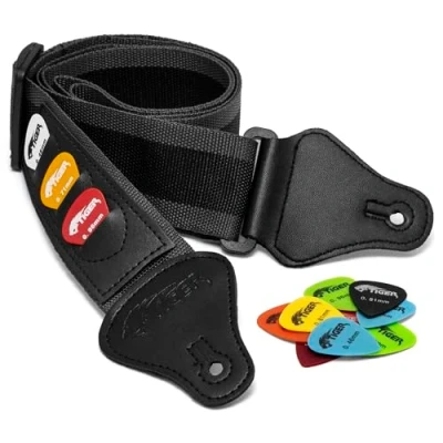 Image of Tiger Grey Guitar Strap and 12 Free Picks