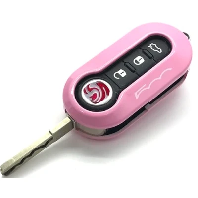 Image of Nordecco Fiat 500 Key Case Cover Fits For 500C 500L Abarth Grande Punto Brava Panda Stilo Linea 3 Button Flip (Pink)