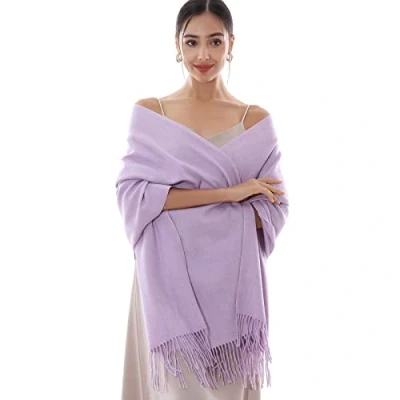 Image of RIIQIICHY Ladies lilac Scarf Pashmina Shawls and Wraps for Wedding purple Scarfs Women Winter Warm
