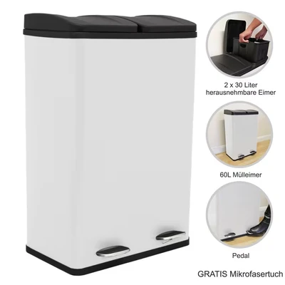 Image of MonsterShop 60L Dual Pedal Bin In White