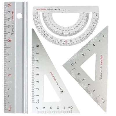 Image of Metal Architects Scale Ruler Set Rodmaie 4 PCS Technical Drawing set, Math Geometry Tool, Protractor, Triangular, Architect for Student (Sliver)