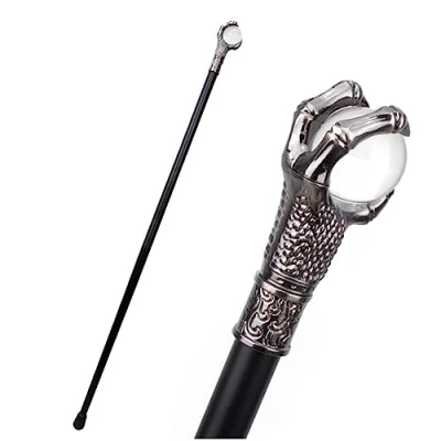 Image of Men Vintage Walking Sticks Dragon Claw Cane 93cm/36.61inch Antique Style Aid for Cosplay Canes Elderly Gift (Silver)