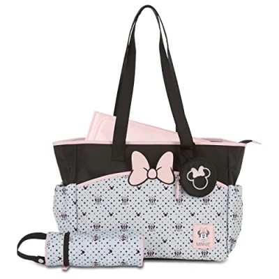 Image of Disney Unisex Baby Cudlie Diaper Tote Moms Large Spacious Travel Boy and Girl 17 inch Multi Functional Bag, Mickey Mouse Print