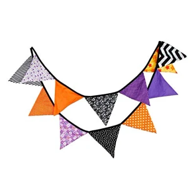 Image of Multi Coloured Fabric Bunting for Halloween Party Birthday Wedding Anniversary Celebration Baby Shower (Purple Orange &amp; Black)
