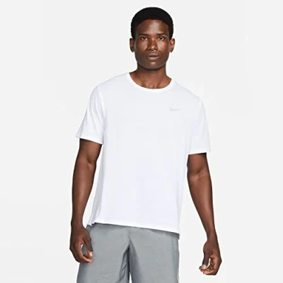 Image of Nike M Nk Df Miler Top Ss T Shirt White/(Reflective Silver), XX Large
