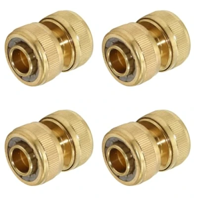 Image of Dunnet Tools 4 Pack 1/2&quot; Brass Garden Hose Pipe Repair Connector Quick Easy for Damaged Hosepipe Fix Extend 1/2 Inch Hoses