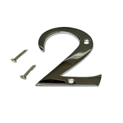 Image of 3 Inch Polished Chrome Door Numbers Screw On Number 2 House Front Building Porch Gate Address One Elegant and Bold Numerals Suitable for All Types.