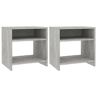 Image of vidaXL 2x Bedside Cabinets with Open Compartment 1 Shelf Bedroom Telephone Stand End Couch Table Nightstand Concrete Grey 40x30x40cm Chipboard