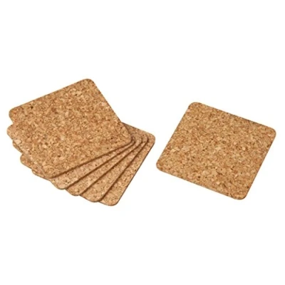 Image of FACKELMANN Raclette Glass Coasters, Natural Cork Water Resistant Table Coasters (Colour: Brown), Quantity: 6