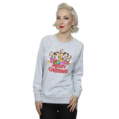 Image of Disney Women&#039;s Mickey Mouse and Friends Christmas Sweatshirt Sport Grey Large