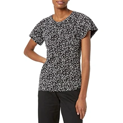 Image of Amazon Essentials Women&#039;s Classic Fit Cape Sleeve Open Crewneck T Shirt, Black White Animal Print, S