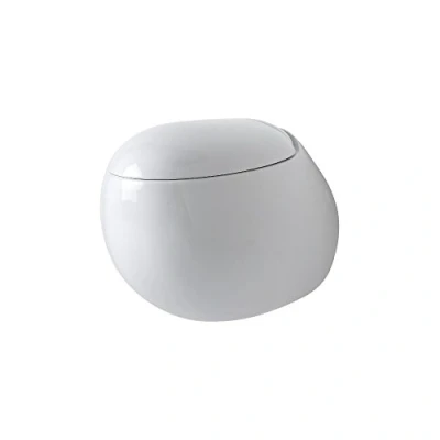 Image of Milano Mellor Modern White Ceramic Wall Hung Round Toilet WC Soft Close Seat