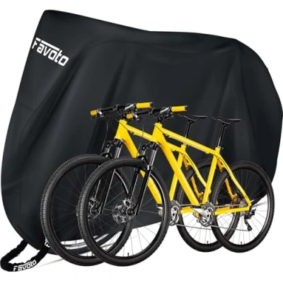 Image of Favoto Bike Cover for 2 Bikes Waterproof 210T Bicycle Outside Storage UV Protection Windproof Dustproof with Lock Hole Mountain Road 78.7 x 27.5 44 inch