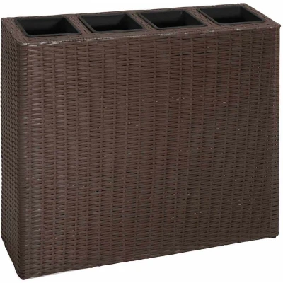 Image of vidaXL Garden Raised Bed with 4 Pots Poly Rattan Brown