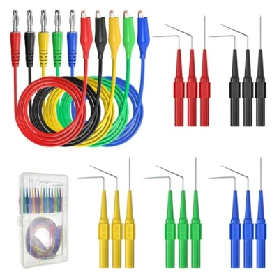 Image of Cleqee 20PCS Back Probe Kit 4mm Banana Plug to Copper Crocodile Clip Test Leads with 3 Configurations Pins for Car Repairing Diagnostic
