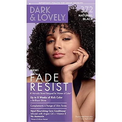 Image of Dark and Lovely Fade Resist Permanent Hair Colour Dye Up To 100 Percent Gray Coverage Brilliant Shine (Natural Black 372)