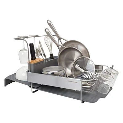 Image of KitchenAid Full Size Expandable Dish Drying Rack, 17.63 Inch, Charcoal Gray