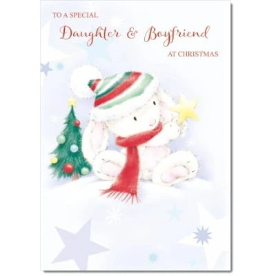 Image of doodlecards Daughter and Boyfriend Christmas Card Cute Rabbit with Star Medium Size for &amp; Plain Envelope