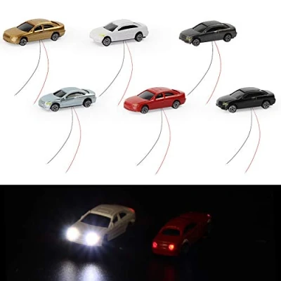 Image of Evemodel 12PCS 1:200 Z Scale Model Lighted Cars With 12V LEDs Lights for Building Layout