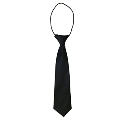 Image of Rocking Party Satin Plain Kids Elastic Tie Pre Tied Children&#039;s Necktie for Boy (Black), 27 Long x 6.5 Wide cm