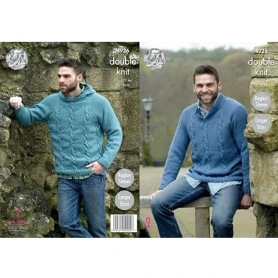 Image of King Cole Mens Double Knitting Pattern Raglan Sleeve Stand Up Neck or Hooded Sweater (4926)