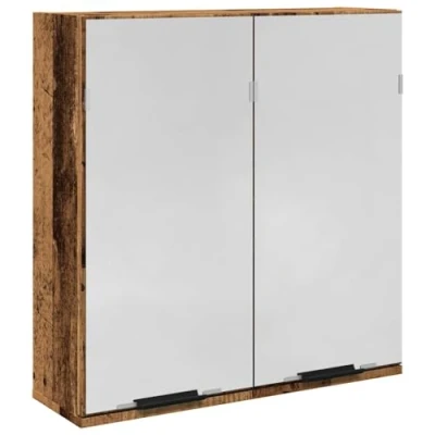 Image of vidaXL Bathroom Mirror Cabinet Old Wood 64x20x66.5 cm Engineered Wood/Glass Modern Design Ample Storage Living Room Versatile