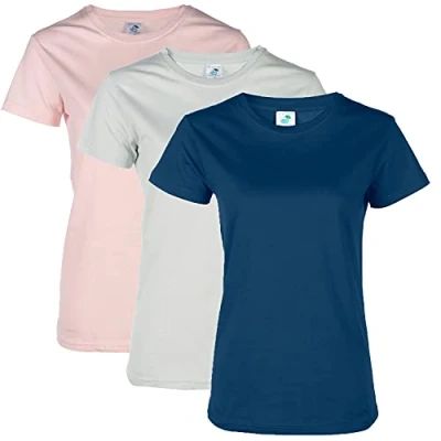 Image of Blu Cherry 3 Pack / 6 Women&#039;s Plain Cotton Blank Basic T Shirt Casual Top Assorted Multi (Small, Multicolor)