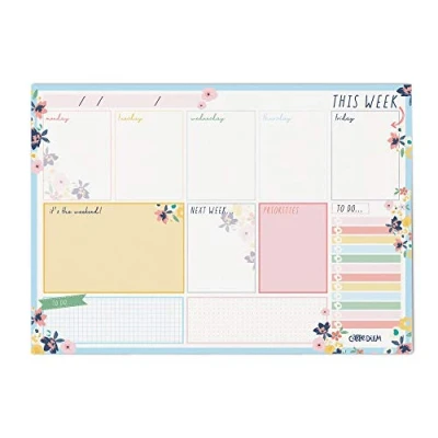 Image of Pukka Pad Carpe Diem Weekly Planner for Daily Organization, Scheduling, &amp; Appointments Includes To Do List, Weekend, Priority Sections, 60 Sheets Tear Off Sheets, 11.7 x 8.3in, Ditsy Floral