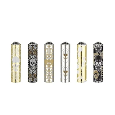 Image of 1 x CLIPPER Mini Lighter METAL COVER SKULLS NIGHTMARE SHINNY SKULL Refillable STYLISH Leaves Design ( SEND OUT RANDOM Colour)