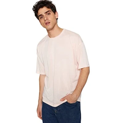 Image of Trendyol Man Oversize Basic Crew Neck Knit T Shirt Pink