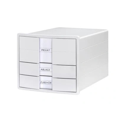 Image of HAN IMPULS 2.0 Drawer Box with 3 Closed Drawers for DIN A4/C4 Including Labelling Labels, Document Box, Base Pull Out Lock, Furniture Friendly Rubber Feet, 1017 12, White
