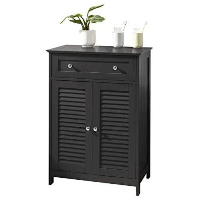 Image of SoBuy Bathroom Storage Cabinet Cupboard with 2 Shutter Doors Dark Grey W60 x D35 H87cm FRG238 DG