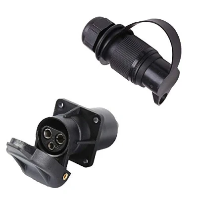 Image of ETUKER 3 Pin Trailer Plug and Socket, 12V Pinwaterproof Socket Connectors for Caravan/Truck/Boat/RV/Cars/Tractor/Trailer Accessories (4 mount point)