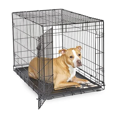Image of New World Newly Enhanced Single Door 91.44 cm (36 Inch) Dog Crate for Small Breeds; Includes Leak Proof Pan, Floor Protecting Feet, and Patented Features; B36