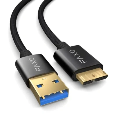 Image of PAXO 3m Nylon USB Micro 3.2 Gen2 hard disk cable, 10Gbit/s, HDD data charging cable black, A plug to B
