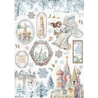 Image of Stamperia INTL, KFT (3PL) Rice Paper Winter Tales Castle, Blue, A4