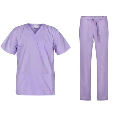 Image of B well Cesare Unisex Scrub Set, Slip On Tunic and Pull Trousers Medical Doctor Uniform, Jacket, Top with Trousers, Work Clothing, Lightweight Fabric, Purple, 3XL