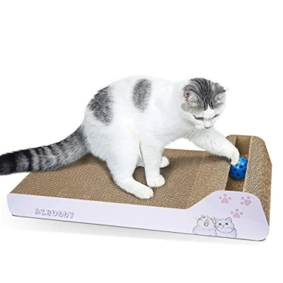 Image of Aibuddy Cat Scratcher, Incline Scratching Pad Reversible Cardboard Lounge Bed with Ball Toy Catnip [ 45x 24 x 8.5 cm, Superior &amp; Construction]